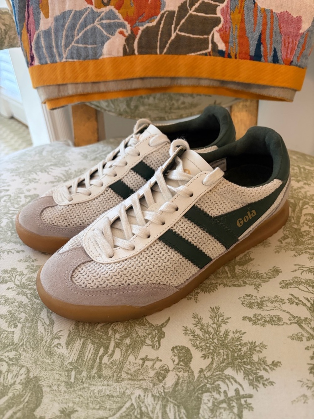 Gola Tornado Zephyr Off White Evergreen Sneakers with Stripes size US 6.5
